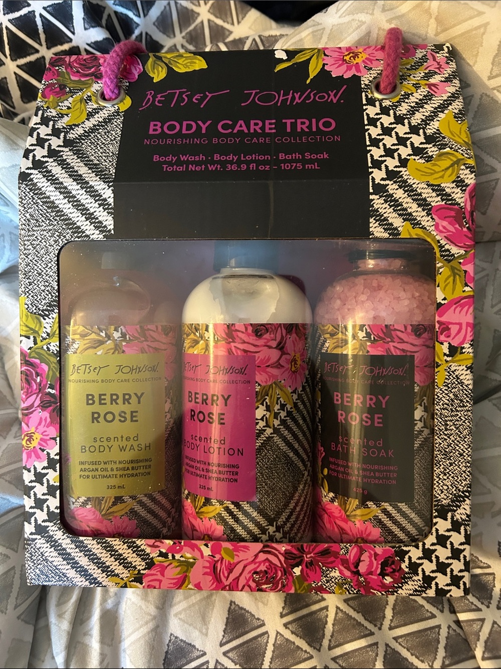 Betsey Johnson Berry Rose Body Care Trio in Pink and Black